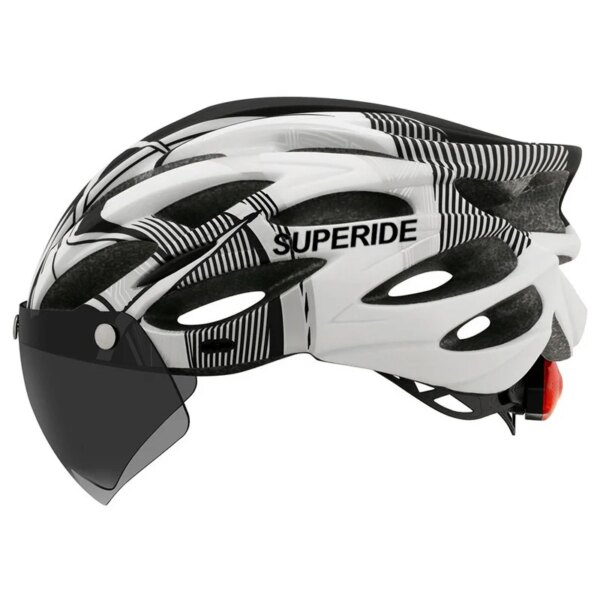 SUPERIDE Casco de ciclismo 3 en 1 con luz trasera, gafas y visera Aero Mountain Bike Casco de bicicleta de carretera Casco de bicicleta MTB unisex