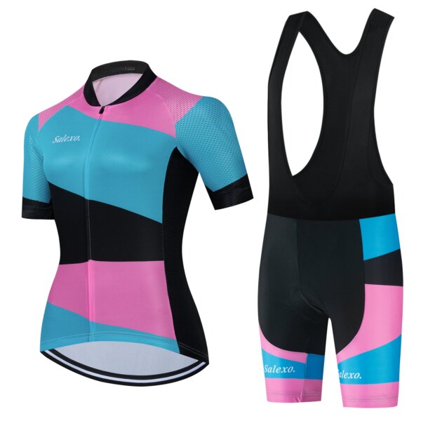 Salexo-Conjunto de Jersey de Ciclismo para mujer, Ropa de bicicleta de carrera MTB de manga corta, uniforme de bicicleta de conducción al aire libre, verano 2023