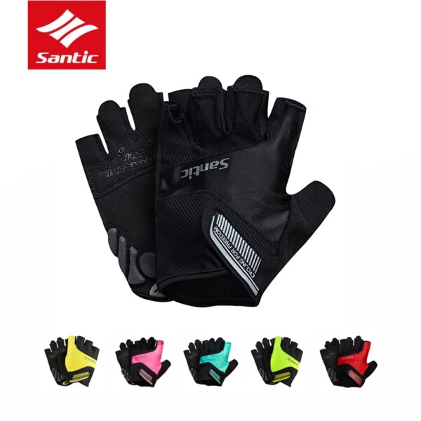 Santic-guantes de ciclismo para hombre y mujer, cortos, Unisex, transpirables, antideslizantes, de Gel resistente al desgaste, para bicicleta de montaña o de carretera