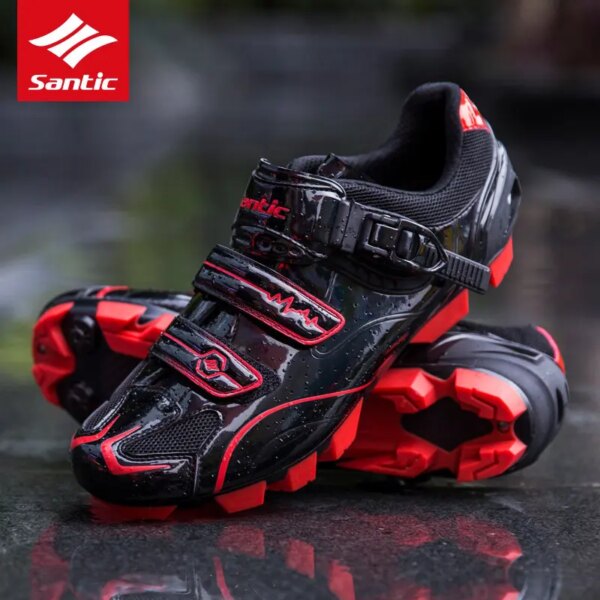 Santic-zapatos de ciclismo MTB para hombre y mujer, calzado profesional para bicicleta de montaña, transpirables, con bloqueo automático, PU y nailon