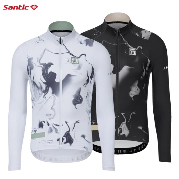 Santic-chaquetas de ciclismo para hombre, traje de lana para montar en carretera, camiseta de manga larga para ciclismo de montaña, cálido y transpirable WM3C01163