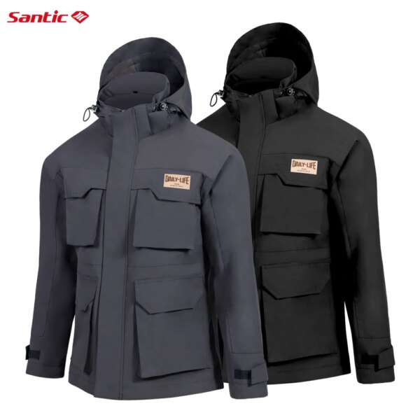 Santic Chaquetas de ciclismo para hombre Chaquetas largas a prueba de viento de invierno para ciclismo Abrigos casuales Abrigos cálidos de manga larga para bicicleta