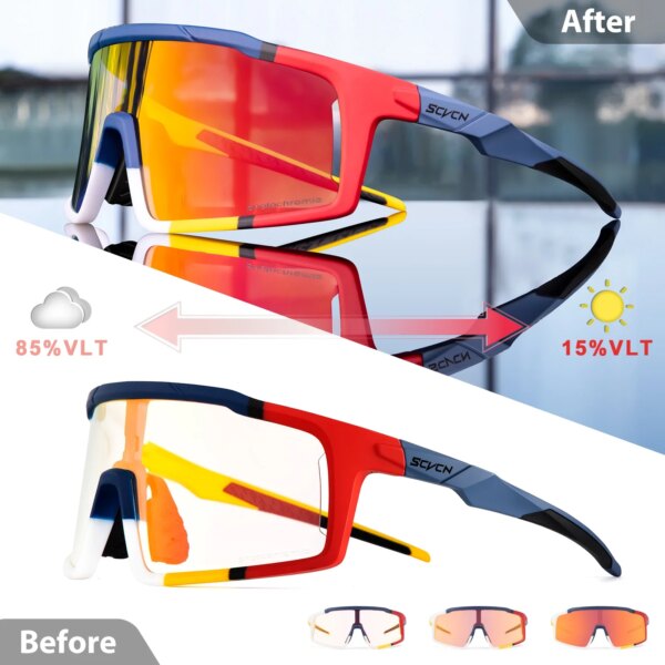 Scvcn Color fotocromático gafas de ciclismo bicicleta rojo azul gafas de sol doradas deportes hombres MTB bicicleta de carretera gafas de carreras