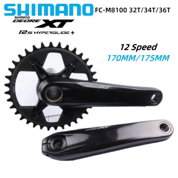 Shimano-platos y bielas DEORE M8100, 170mm/175mm, 12 velocidades, 32T, 34T, 36T, manivela de FC-M8100 para bicicleta de montaña, piezas de bielas para bicicleta