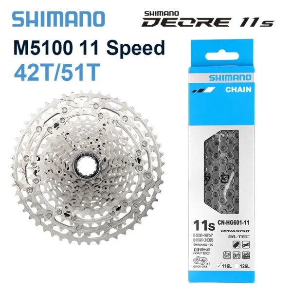 Shimano-Cassette Deore M5100 11S MTB K7 42T 51T, trinquete para bicicleta de montaña, cadena de 11V, HG601 124L116L, rueda libre para bicicleta, 11 piezas de velocidad