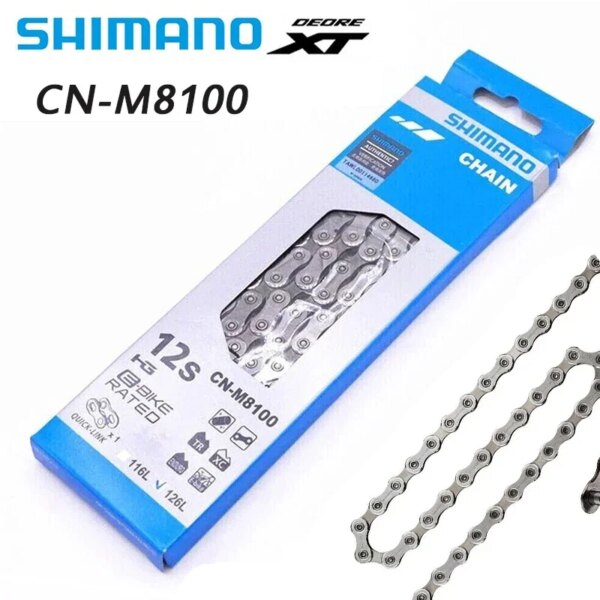 Shimano-Cadena de CN-M8100 Original, cadena de bicicleta de carretera de 12 velocidades, corriente de 12V, cadenas de montaña M8100, 12s, corriente de bicicleta de montaña, 126L