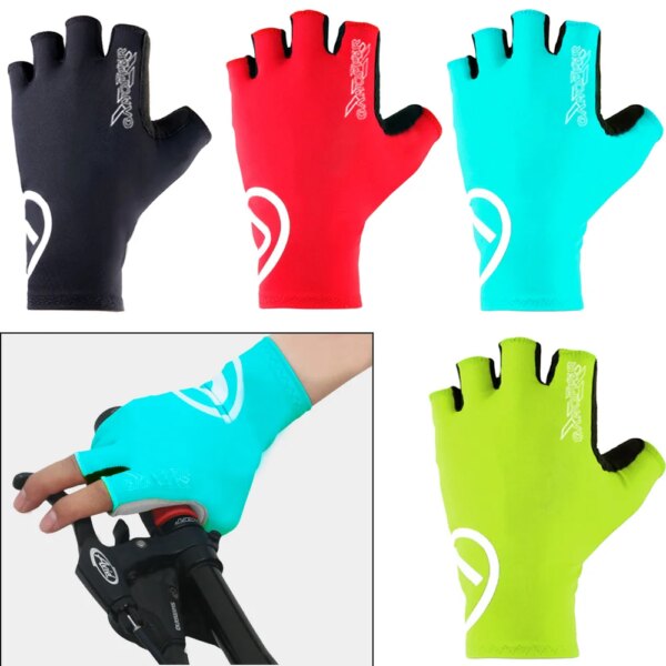 Guantes cortos de ciclismo, guantes sin dedos para romper el viento, antideslizantes, tela de Lycra para bicicleta, manopla de medio dedo para carreras deportivas de bicicleta de montaña