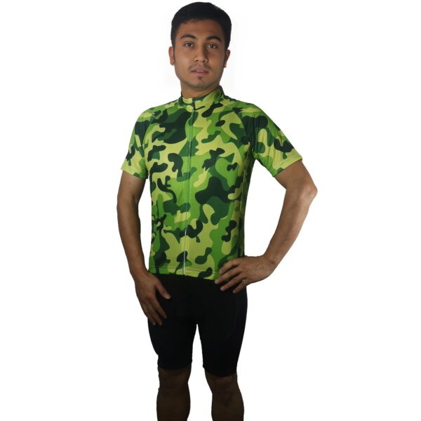 Camiseta de ciclismo de manga corta para hombre, equipo profesional de camuflaje verde, ropa transpirable, Top de ciclismo, chaqueta con cremallera, camiseta deportiva