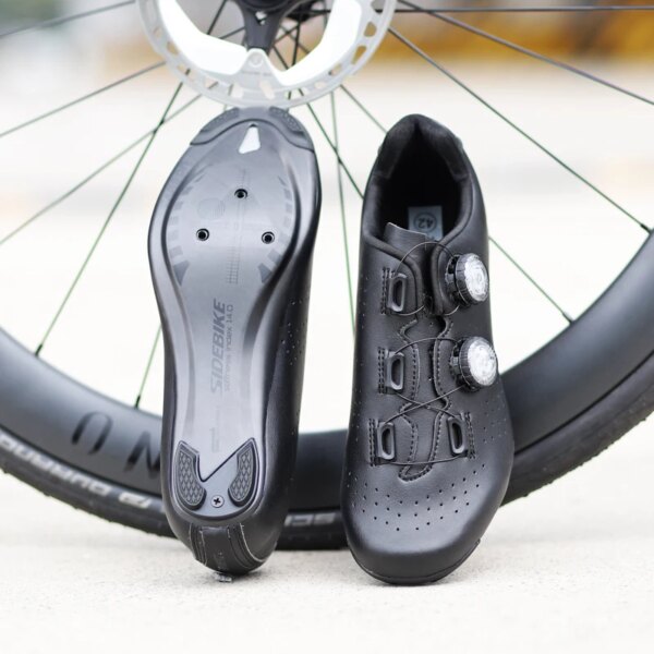 Sibebike zapatos de ciclismo de carbono, zapatos de bicicleta de carretera con doble perilla, zapatos de bicicleta de carreras con bloqueo automático, zapatos transpirables ultraligeros SD-020