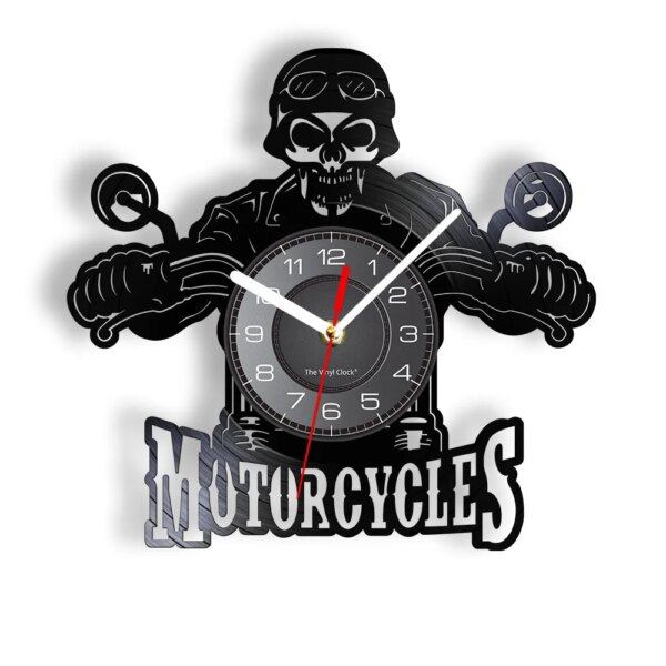 Reloj de pared con calavera en casco para motocicletas de carreras, reloj de pared con grabación de vinilo para motorista y calavera, decoración del hogar para Halloween, reloj con calavera para jinete