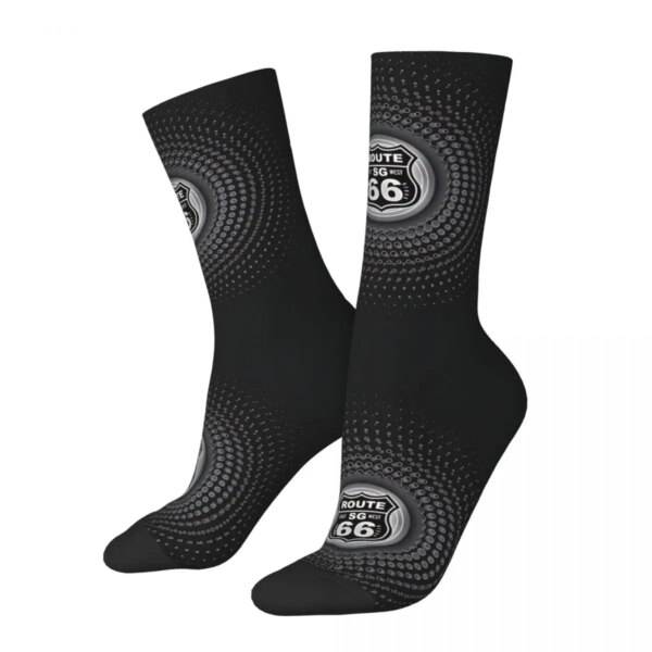 Calcetines de invierno Unisex plateados US Route 66, calcetines felices para ciclismo, calcetines locos estilo callejero