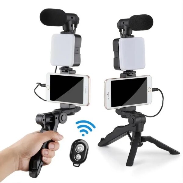 Kit de Vlogging para teléfono inteligente con trípode, soporte para teléfono, Mini micrófono, luz de relleno LED, iniciador para TikTok, transmisión en vivo, vídeo, YouTube