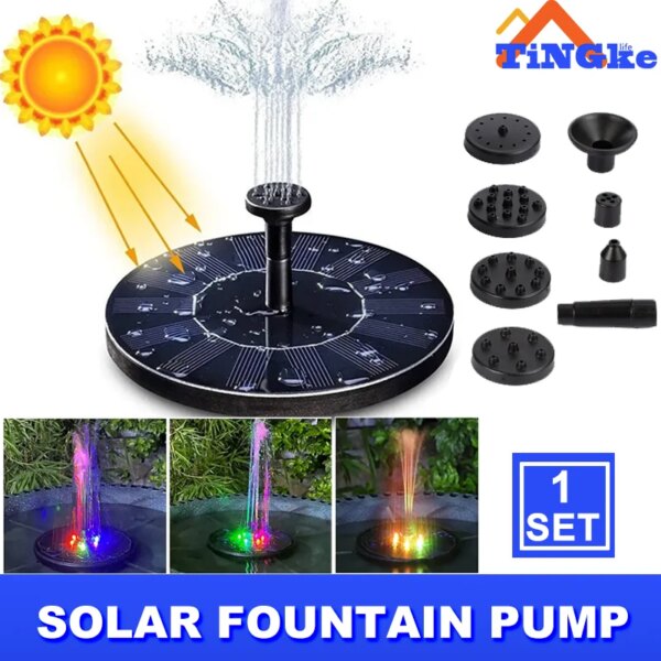 Bomba de agua de Fuente Solar con luces LED de colores para Baño de pájaros, tanque de estanque de jardín, bomba Solar para piscina de jardín al aire libre