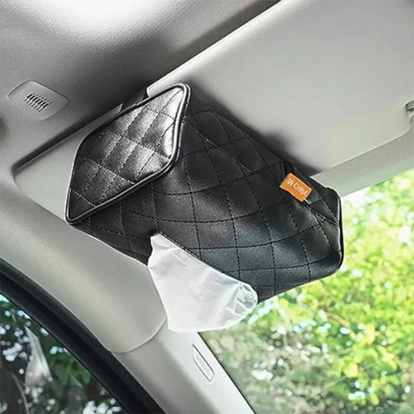 Caja de pañuelos de cuero a cuadros de Color sólido, resistente al desgaste, parasol para respaldo de asiento de coche, bolsa de pañuelos para colgar, correa con hebilla, fácil instalación