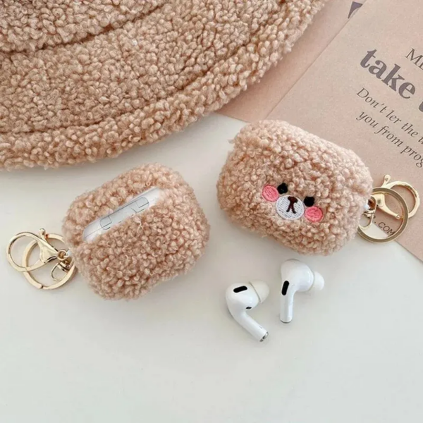 Funda para auriculares con osito de peluche de color sólido para Apple Airpods 1, 2, 3 Pro, funda protectora contra caídas