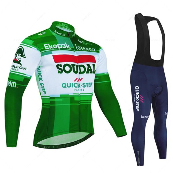 Soudal Quick Step-Conjunto de Jersey de Ciclismo de Color fluorescente, ropa de manga larga para bicicleta, pantalones con pechera, primavera y otoño