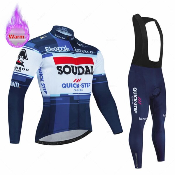 Soudal Quick Step-Conjunto de Jersey de Ciclismo de invierno para hombre, Ropa térmica de lana para bicicleta de montaña, Maillot, 2023