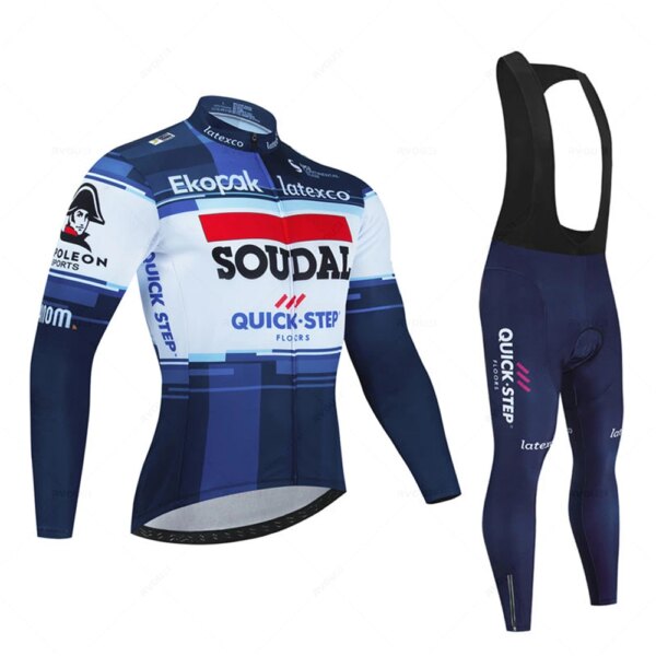 Soudal Quick Step nueva Primavera/otoño Conjunto de Jersey de Ciclismo de manga larga Ropa de bicicleta MTB pantalones con pechera Kit Ropa Ciclismo Culotte