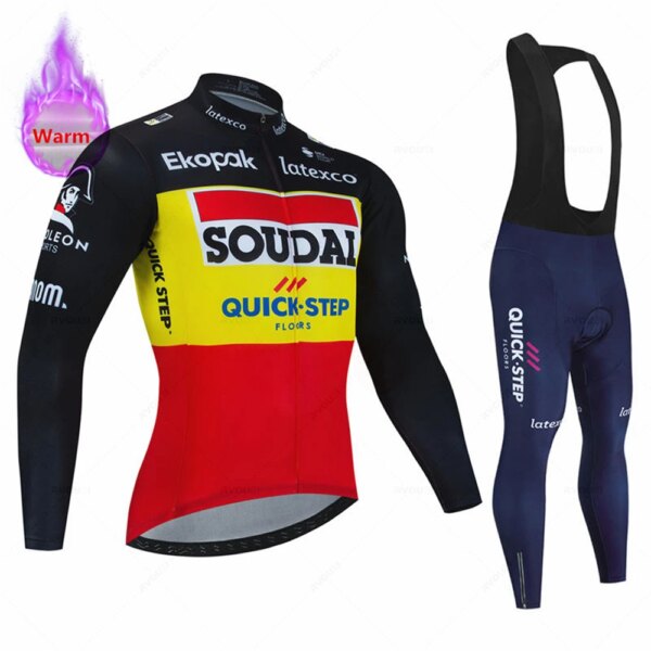 Soudal Quick Step-Conjunto de camisetas de Ciclismo para Hombre, Ropa térmica de lana para bicicleta, Maillot, Ropa de Ciclismo para Hombre, Ropa cálida para bicicleta