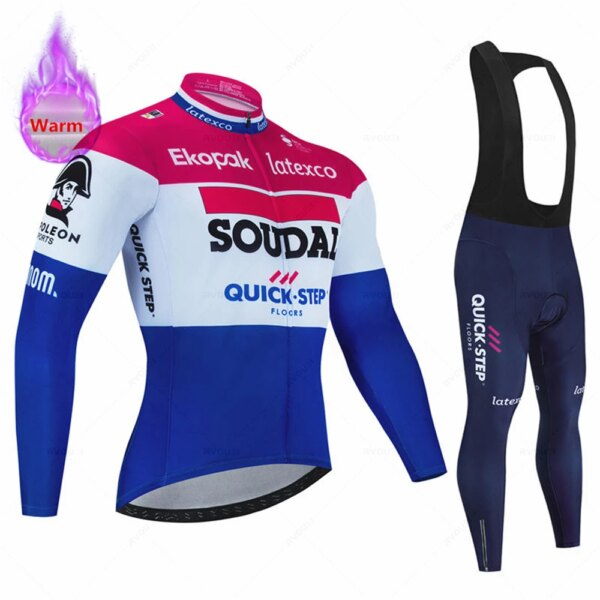 Soudal Quick Step-Conjunto de camisetas de Ciclismo de invierno para Hombre, ropa térmica de lana para bicicleta de montaña, Maillot de Ciclismo para Hombre, ropa cálida para bicicleta