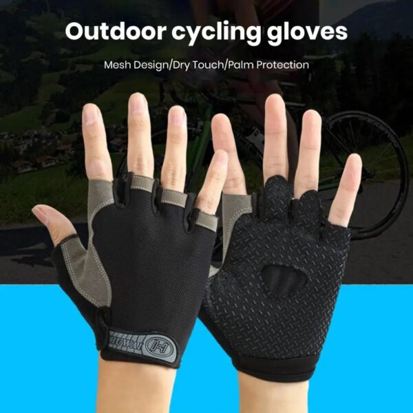 Accesorios deportivos Guantes deportivos Guantes de ciclismo de medio dedo que absorben los golpes con cinta de sujeción para ciclismo deportivo Acolchados para hombres