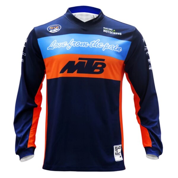 Spot primavera verano lo último en bicicleta de montaña al aire libre camisas de manga larga azul oscuro MTB Racing Team Road Sports camiseta de carreras para hombres