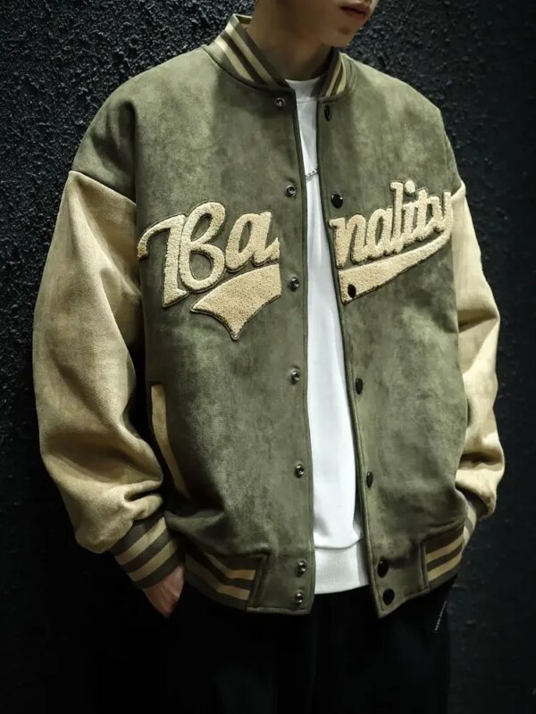 Primavera y otoño chaqueta bomber verde retro chaqueta de hombre guapo ins bordado tendencia pareja uniforme de béisbol chaqueta de hombre