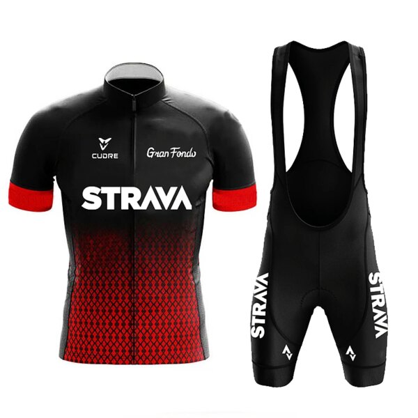 Conjunto de Jersey de Ciclismo Strava, pantalones cortos con pechera para Hombre, pantalones cortos para bicicleta, ropa de Ciclismo de manga, Maillot de Ciclismo para Hombre, conjuntos negros para MTB