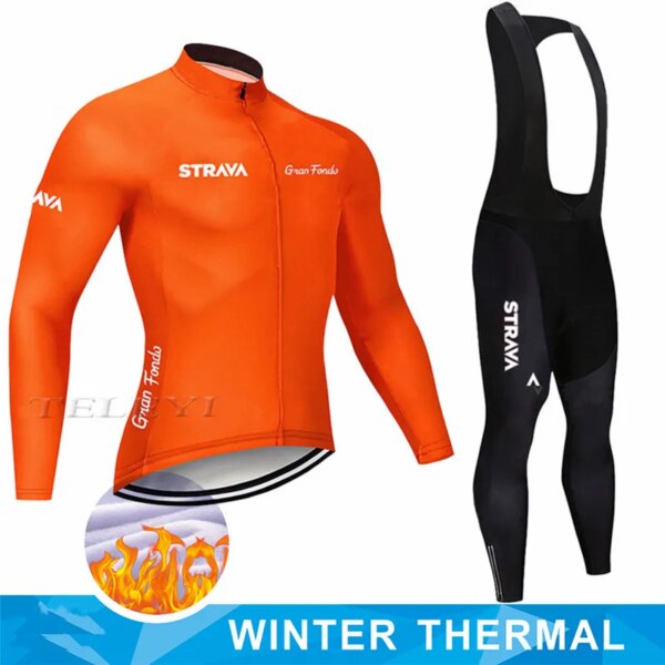 Strava-Conjunto de Jersey de ciclismo de invierno, ropa térmica de lana para ciclismo de montaña, ropa para mantener el calor, traje para ciclismo de montaña