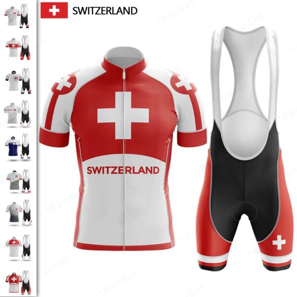 Ropa de ciclismo de verano para hombre, conjunto de ropa para bicicleta de montaña, Jersey de manga corta, equipo de bicicleta de Suiza, 2023