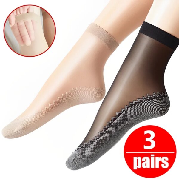 Calcetines de seda suave de verano para mujer, calcetines finos transparentes antideslizantes con parte inferior transpirable, sandalias de mujer, calcetín corto, zapatillas de nailon