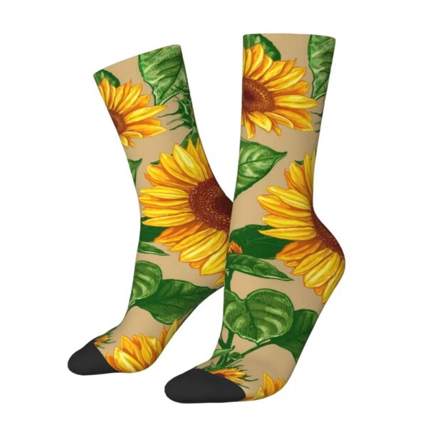 Calcetines con estampado de girasol, medias de ocio con flores amarillas, calcetines suaves y cálidos para ciclismo, calcetines antisudor de diseño de otoño