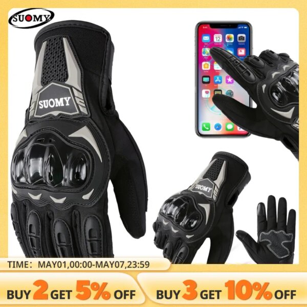 Suomy Guantes de invierno a prueba de viento Moto Guantes de Moto hombres mujeres otoño Motocross Biker guante pantalla táctil ciclismo Luvas M-XXL