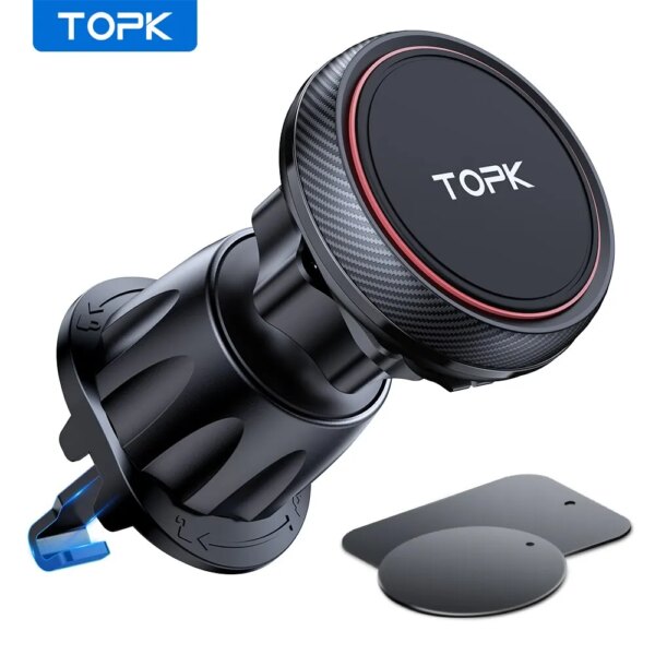 TOPK Soporte magnético para teléfono de coche, soporte magnético para ventilación de aire, 6 imanes N52, soportes universales para teléfono móvil para iPhone 15