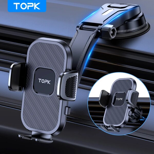TOPK Soporte para teléfono para automóvil 2 en 1, soporte para teléfono para automóvil para tablero y rejilla de ventilación compatible con iPhone Samsung Android