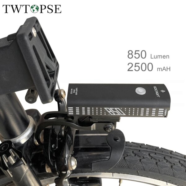 TWTOPSE-Juego de luces para bicicleta, 850 lúmenes, con soporte para bicicleta plegable Brompton, luz delantera, lámpara LED USB de 2500MAH para 3SIXTY