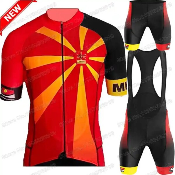 Equipo de Macedonia del Norte 2024 Conjunto de Jersey de ciclismo ropa de ciclismo de verano para hombres camisa de bicicleta de carretera traje pantalones cortos con pechera para bicicleta uniforme MTB