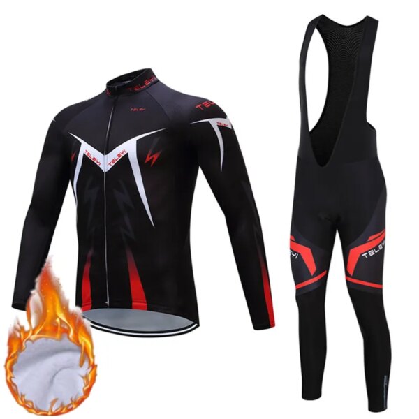 Teleyi 2023 Conjunto de Jersey de ciclismo, ropa de ciclismo cálida de invierno, ropa térmica de lana para bicicleta, traje a prueba de viento para bicicleta de montaña y carretera