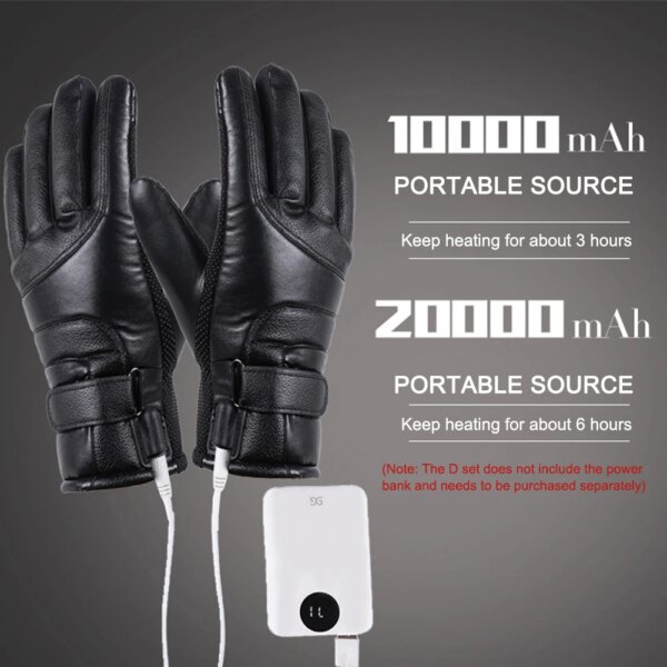 Guantes Térmicos Térmicos Guantes Térmicos de Cuero Guantes Térmicos USB Impermeables Guantes Cálidos de Invierno para Exteriores para Pesca Montar Ciclismo