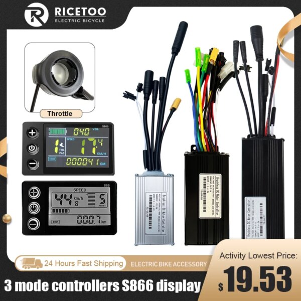 Controlador de bicicleta eléctrica de tres modos 17A 26A 30A 36V/48V con función de aprendizaje Pantalla LCD S866 Motor de 350W-1000W