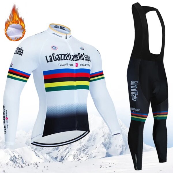 Equipo de ciclismo del Tour de Italia para hombre, ropa de ciclismo de manga larga, conjunto de Jersey térmico de lana para ciclismo, uniforme de bicicleta de carretera y montaña