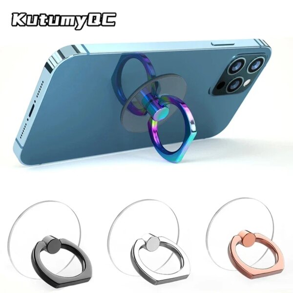 Soporte transparente para anillo de teléfono móvil, rotación de 360 ​​°, soporte para dedo transparente, compatible con iPhone o funda para teléfono