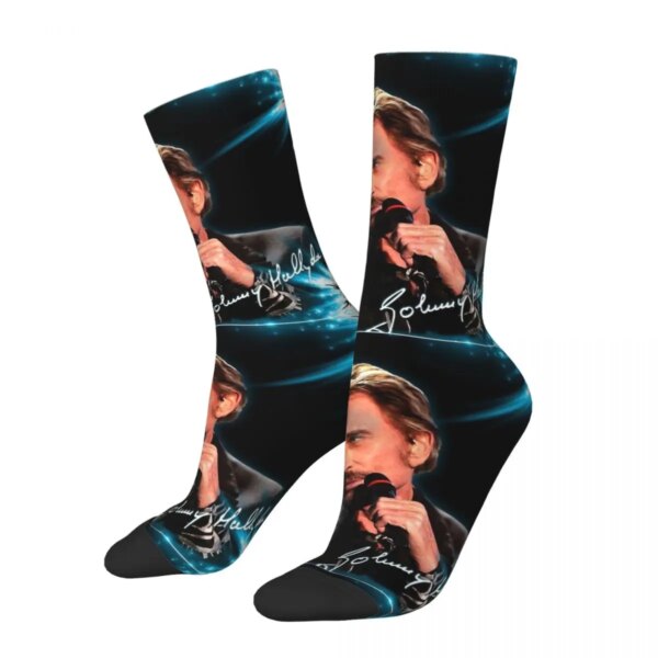 Tribute Johnny Hallyday Rock Music Cantante francés Calcetines de invierno unisex Ciclismo Calcetines felices Estilo callejero Calcetín loco
