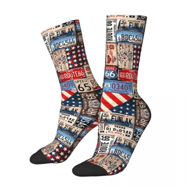 US Route 66 Patrones Hombres Mujeres Calcetines Ciclismo Novedad Primavera Verano Otoño Invierno Medias Regalo