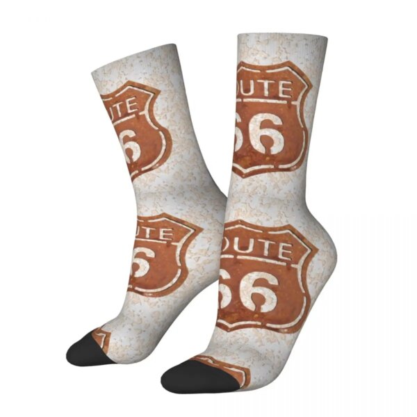 US Route 66 Vintage Art Hombres Mujeres Calcetines Ciclismo Novedad Primavera Verano Otoño Invierno Medias Regalo