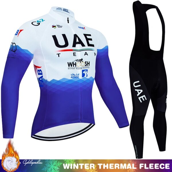 Jersey de ciclismo de lana de los Emiratos Árabes Unidos para hombre, ropa térmica de invierno para bicicleta de montaña, pantalones de bicicleta para hombre, conjunto de traje, 2024