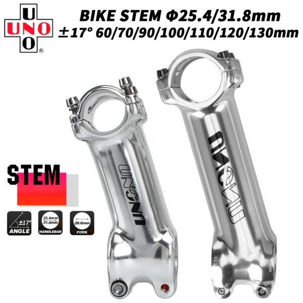 UNO Silver MTB Power 17 grados vástago de manillar de bicicleta 25,4/31,8mm MTB bicicleta mesa repuestos para bicicleta 60-130mm manillar Rise