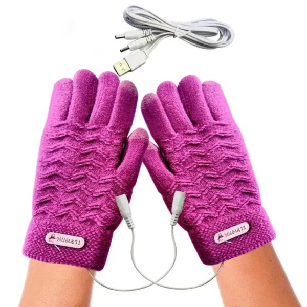 Guantes Térmicos eléctricos USB para mujer, guantes de invierno con dedos completos y calefacción de 45 grados, mitones tejidos, equipo térmico para exteriores