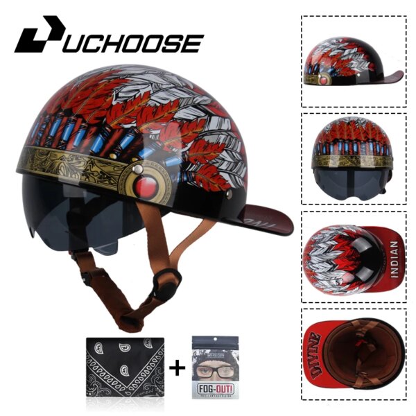 Uchoose Gorra De Béisbol Casco Motocicleta Vintage Retro Cascos Verano Cara Abierta Scooter Cruiser Chopper Gangster DS Hombres Mujeres Niño