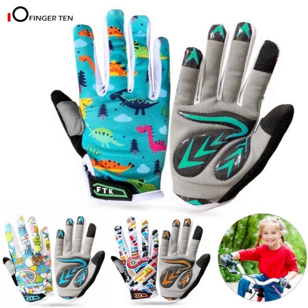 Guantes antideslizantes mejorados para ciclismo de bicicleta, guantes con relleno de Gel para dedos completos, para exteriores, para bicicleta de montaña y carretera, de 2 a 11 años, envío directo